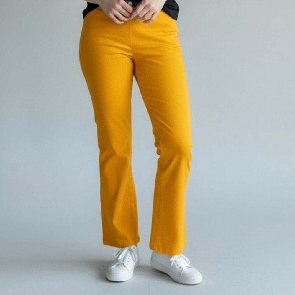 Retro Goldenrod Textured Polyester Pants Elastic Waist Straight Leg Fit